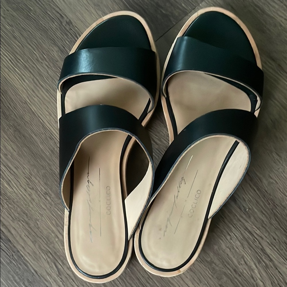 Coclico Leather Wooden Platform Sole Women's
 Sandals Size 36 ( US 6.5 )